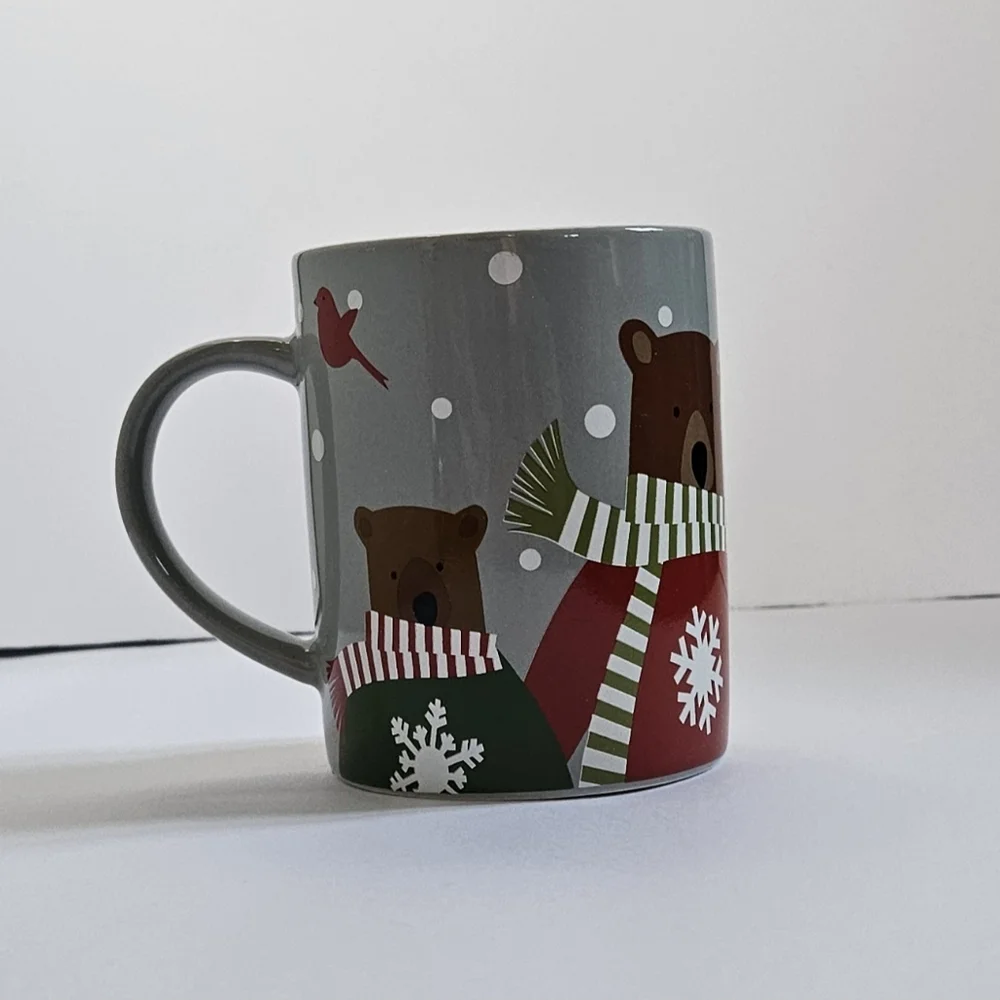 Crate & Barrel Christmas Mug Bears Scarves & Sweaters by Joan Anderson 12oz